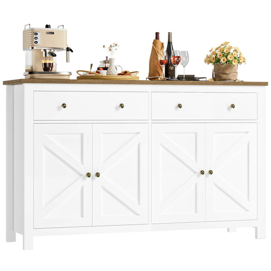 White Sideboard Storage Cabinet 140Cm Large Kitchen Cabinet for Living Room Dining Room