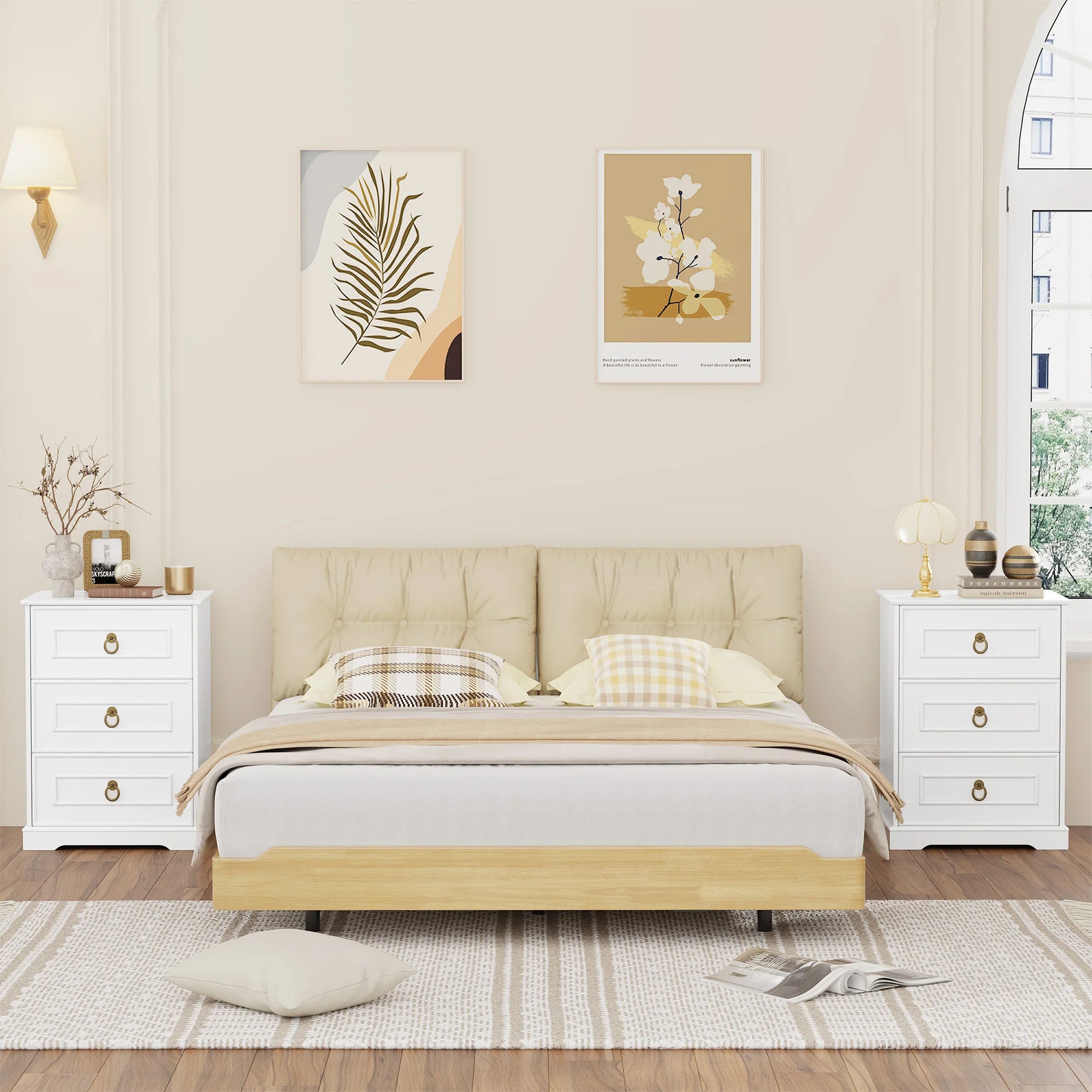 Bedside Tables with 3 Drawers, Bedroom Nightstand, Small Chest of Drawers, Side End Table 45.5X38X64 Cm