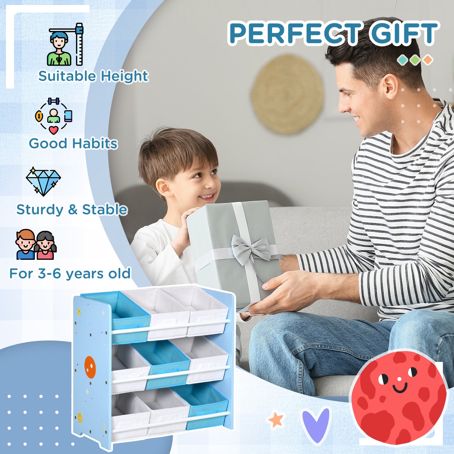 Kids Storage Unit W/ Nine Removable Baskets, for Nursery, Playroom