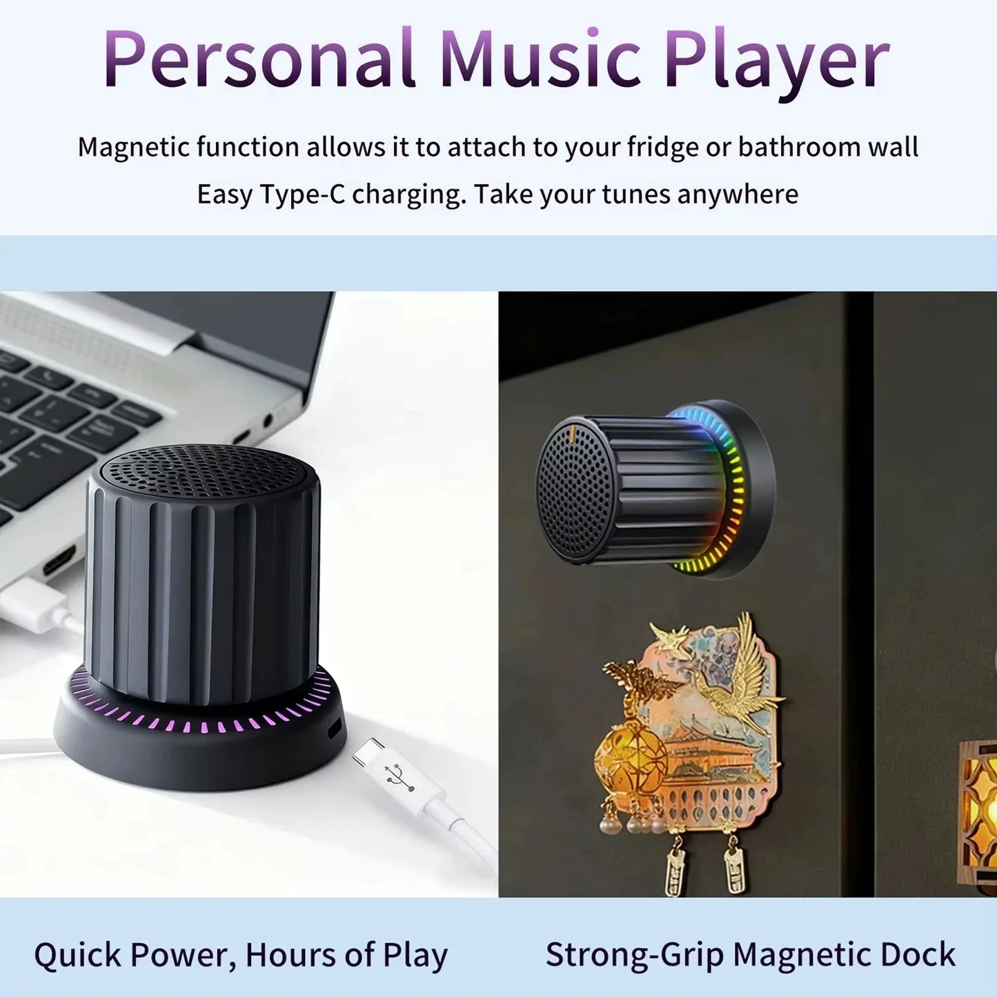 Waterproof Bluetooth Speaker with Colorful LED Lights Strong Magnetic Cup Portable Mini Bluetooth Speaker