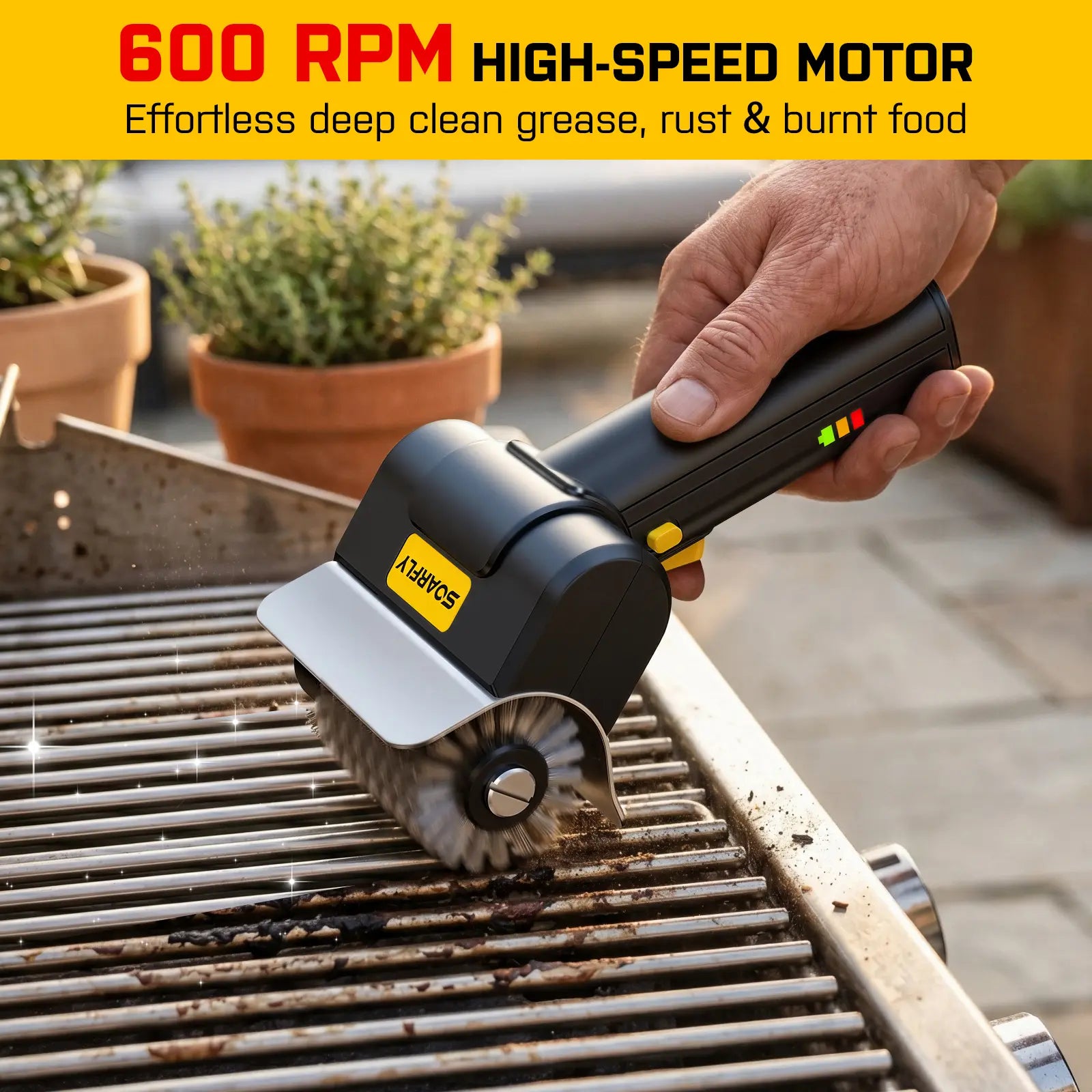 Electric Grill Brush, Rechargeable Cordless BBQ Cleaner with 600RPM Motor & Safety Locks, Includes Two 304 Stainless Steel Brush Heads, Compact Design for Narrow Spaces and Corners SOARFLY G9 Summerwins , Dealsforyoudays