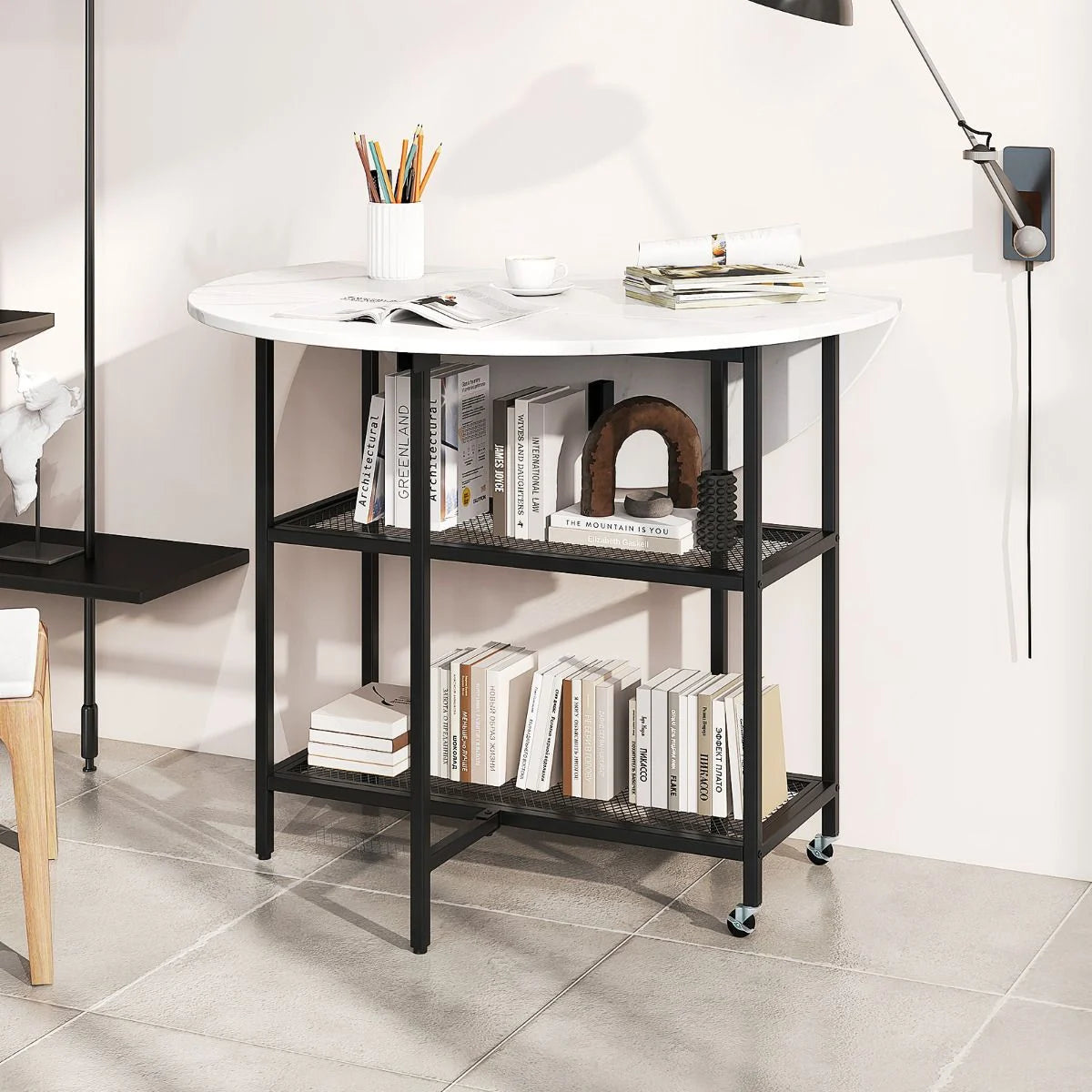 Round Kitchen Table Modern Dining Table with Drop Leaf Tabletop