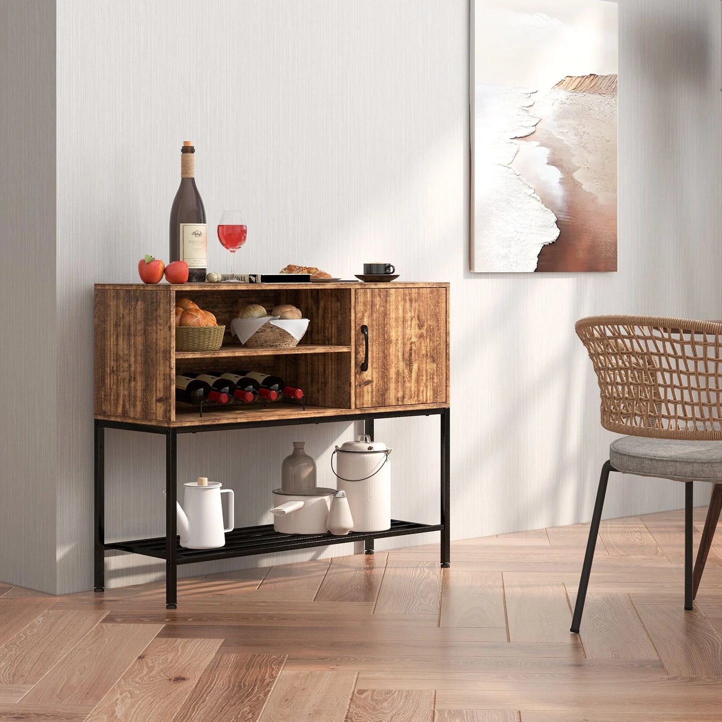 Sideboard Buffet Cabinet with Wine Racks and Storage Shelves