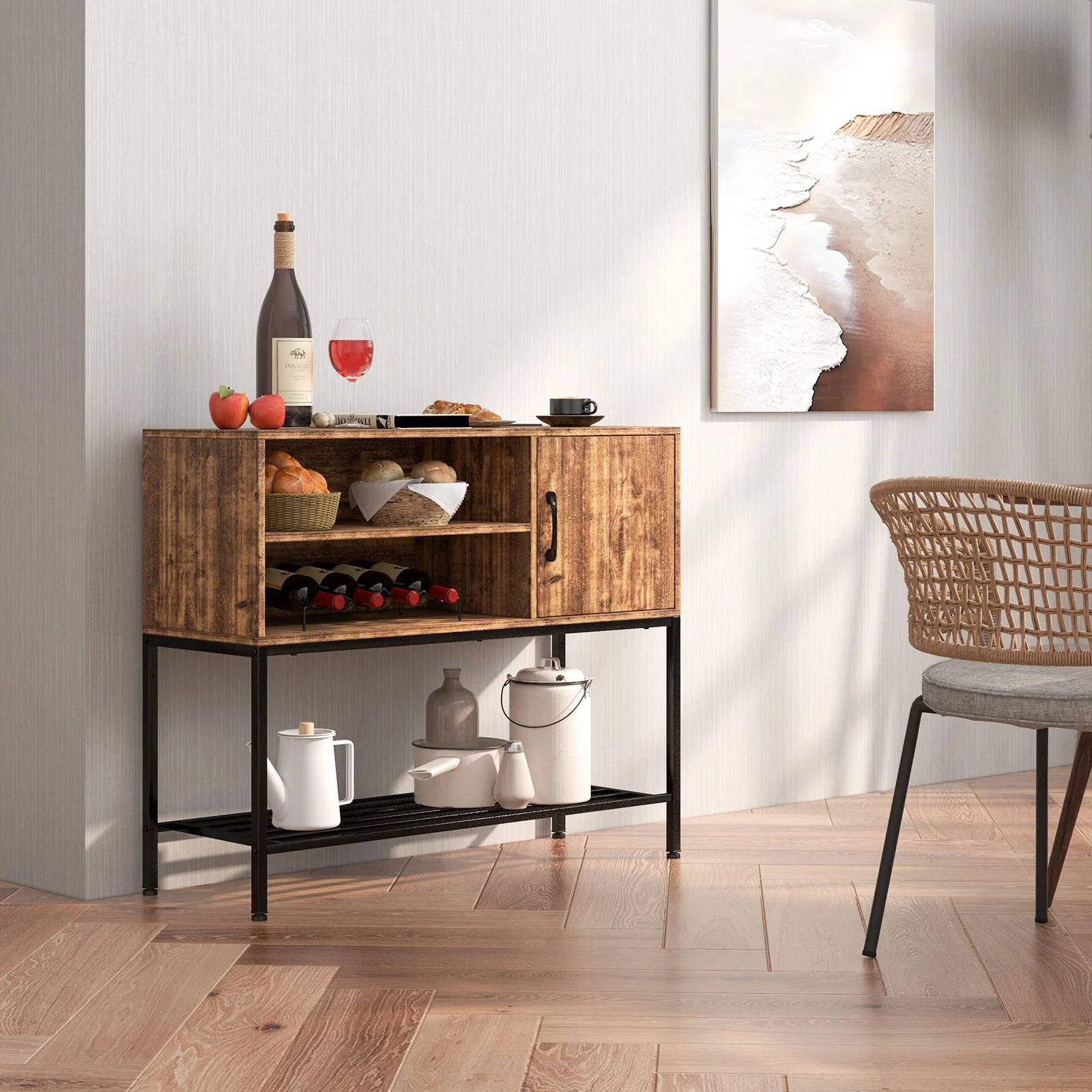 Sideboard Buffet Cabinet with Wine Racks and Storage Shelves