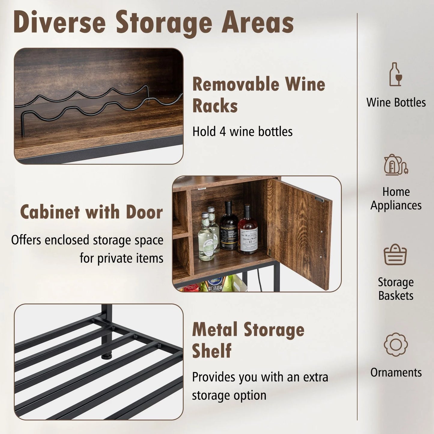 Sideboard Buffet Cabinet with Wine Racks and Storage Shelves