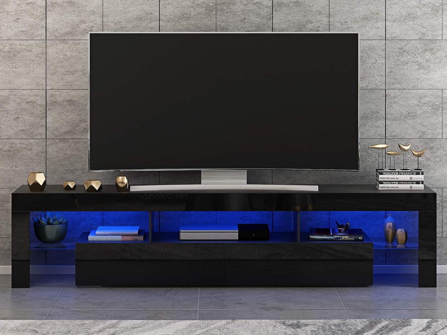 Front RGB LED TV Stand Cabinet Unit Modern 160Cm TV Desk with Storage for Entertainment Living Room (Black)