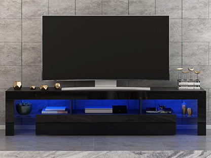 Front RGB LED TV Stand Cabinet Unit Modern 160Cm TV Desk with Storage for Entertainment Living Room (Black)