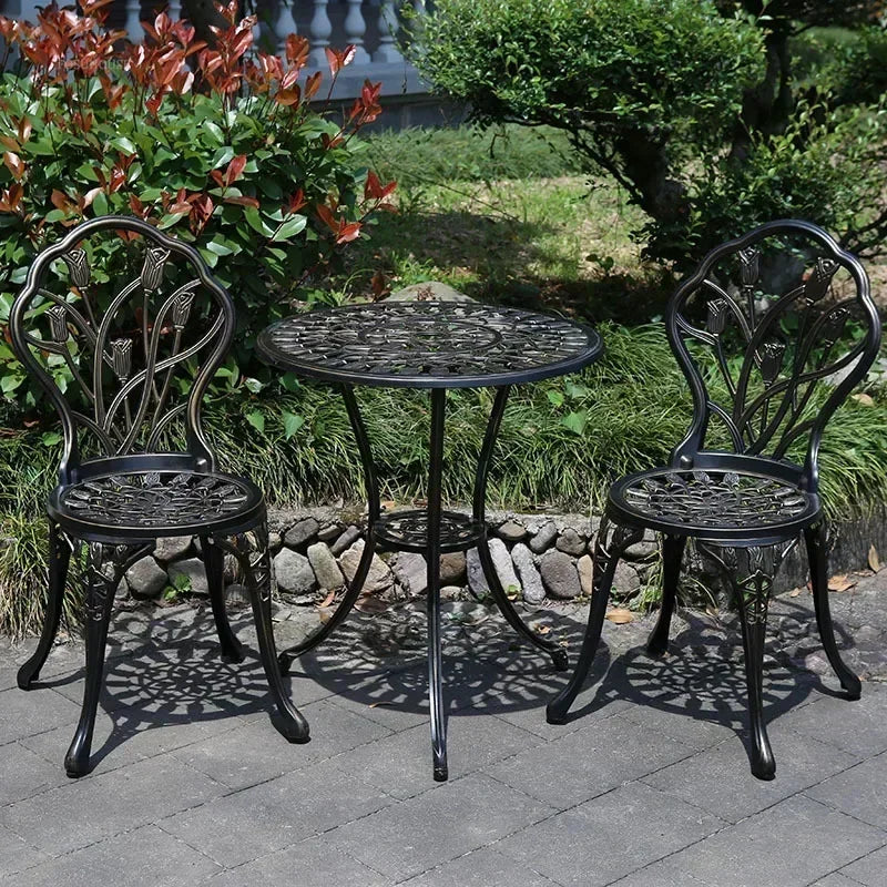 Italian Waterproof Iron Garden Furniture Sets Cast Aluminum Sun-Proof Courtyard Villa Outdoor Table and Chair Set