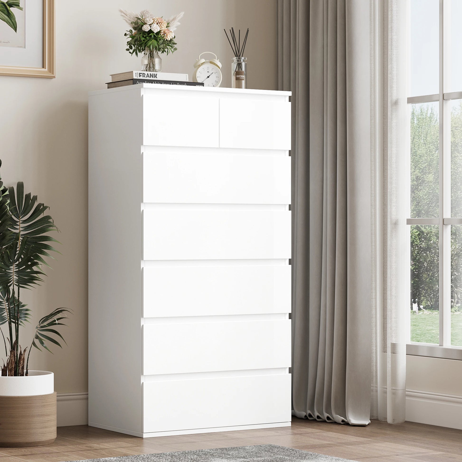 Chest of Drawers Bedroom, Tall Chest of Drawers with 7 Drawers, Bedroom Furniture Storage Cupboard Cabinet Bedroom Dresser, for Living Room Hallway 60X40X119Cm