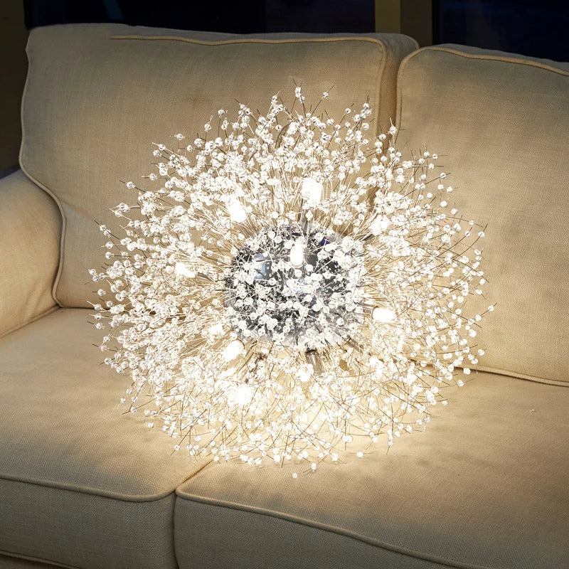 2021 Modern Crystal Dandelion Chandelier Indoor Lighting Pendant Lamp for Living Room Dining Room Home Decorative Luminaires