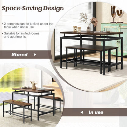 3 PCS Kitchen Dining Room Furniture Set with 108Cm Wooden Kitchen Table