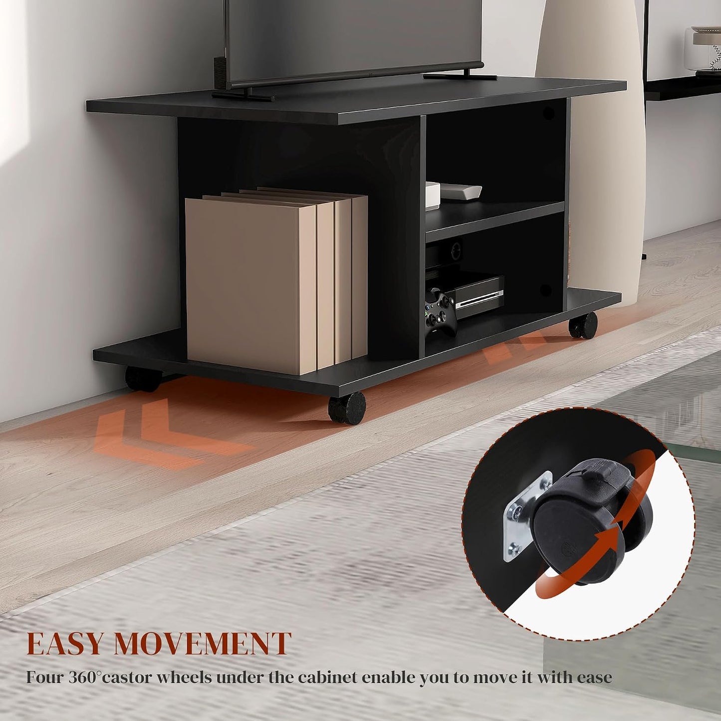 Modern TV Cabinet Stand Storage Shelves Table Mobile Bedroom Furniture Bookshelf Bookcase Black
