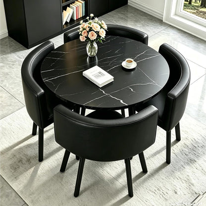 Dining Table and Chairs Set 4, Modern Wooden Small Kitchen Dining Table with 4 Faux Leather Chairs for Small Space Home Apartment, Living Room Office