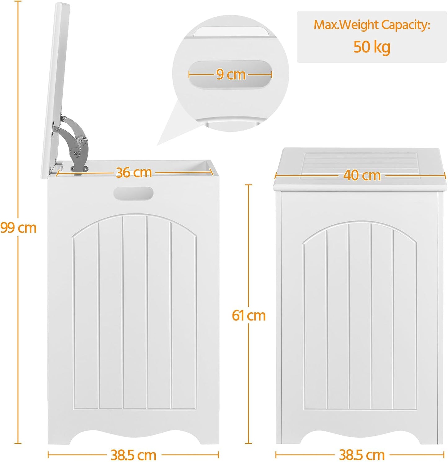 White Bathroom Laundry Basket Large Bin Wooden Storage Home Organizer Hamper with Lid