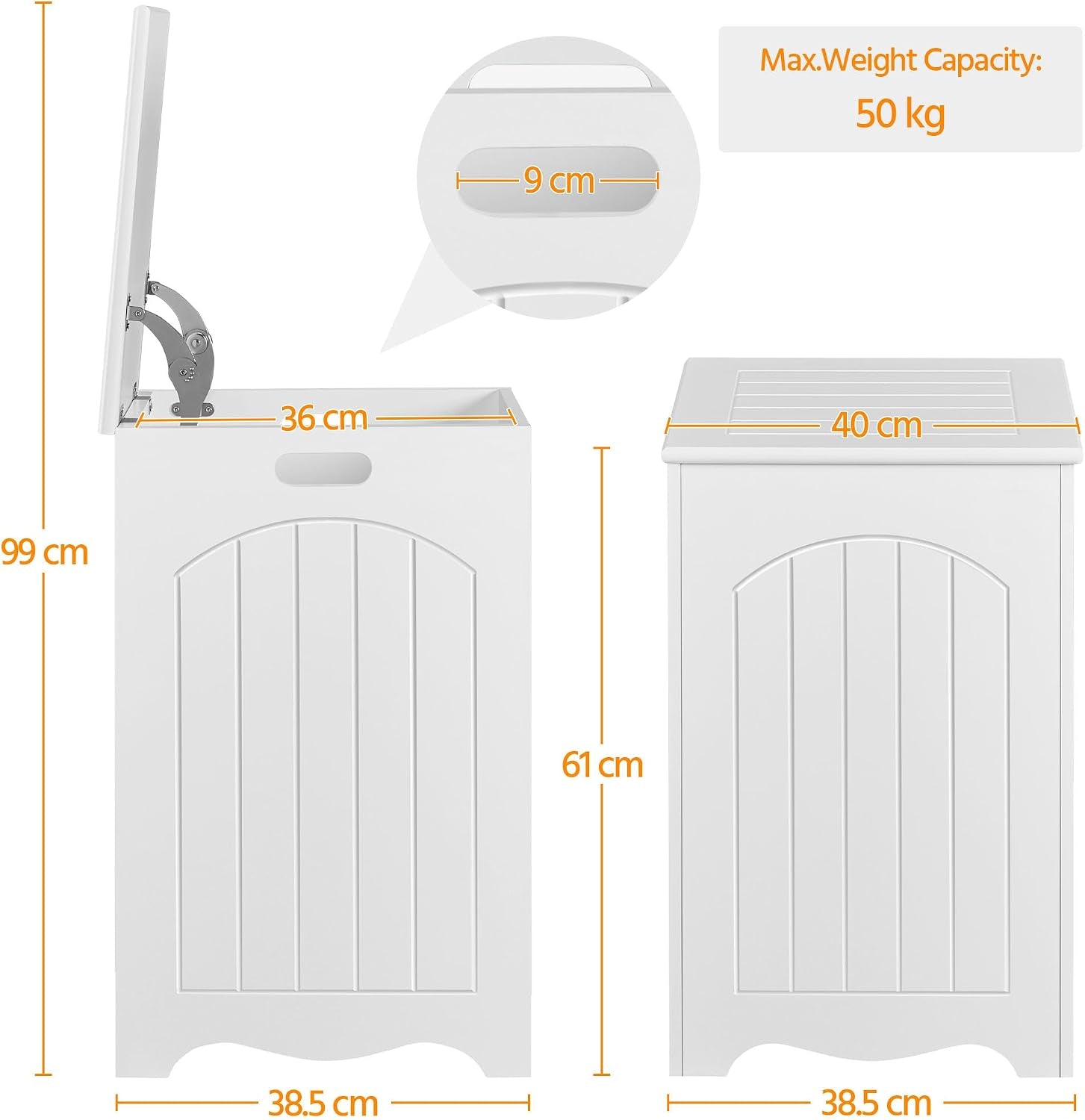 White Bathroom Laundry Basket Large Bin Wooden Storage Home Organizer Hamper with Lid