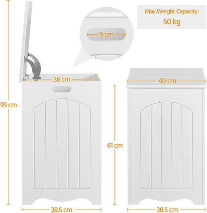 White Bathroom Laundry Basket Large Bin Wooden Storage Home Organizer Hamper with Lid