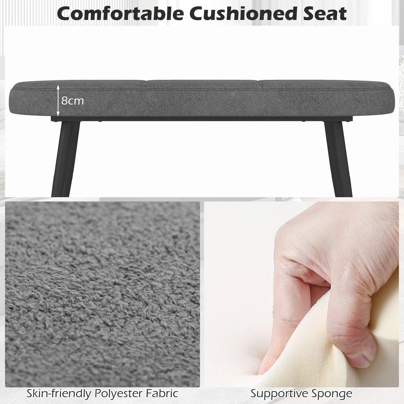 113 Cm Ottoman Bench with Sponge Padded Cushion for Entryway Living Room Foyer