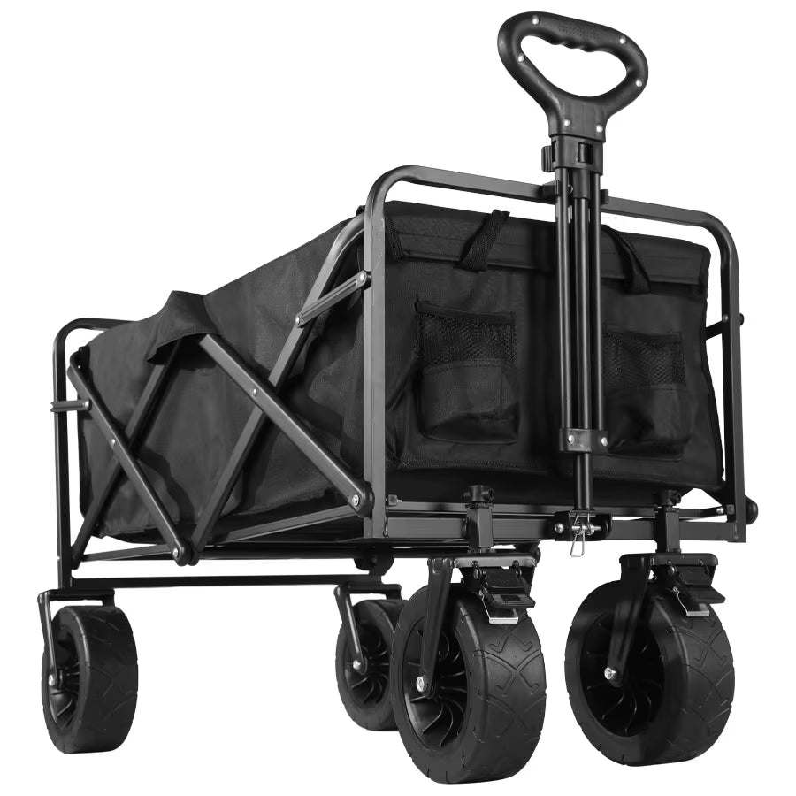 Large Weight Capacity Heavy Duty Wagon Cart Folding Wagon for Outdoor Garden Beach Wagon Camping Equipment with Cup Holders