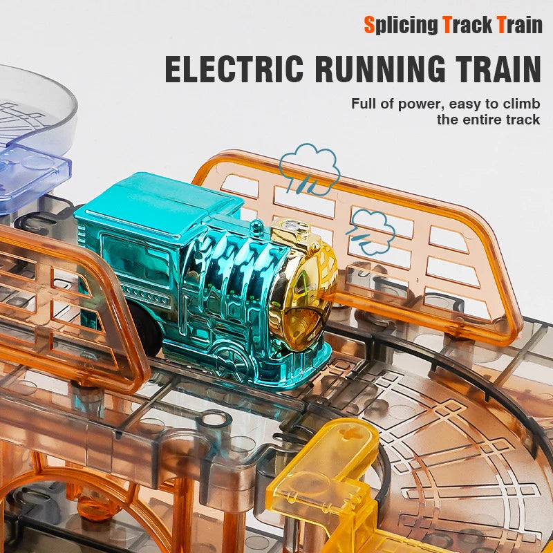 Electric Train Tracks Toys Splicing Track Trains Transparent Electric Toy Puzzle Assembly Kid Toys City Games Birthday Gifts Boy