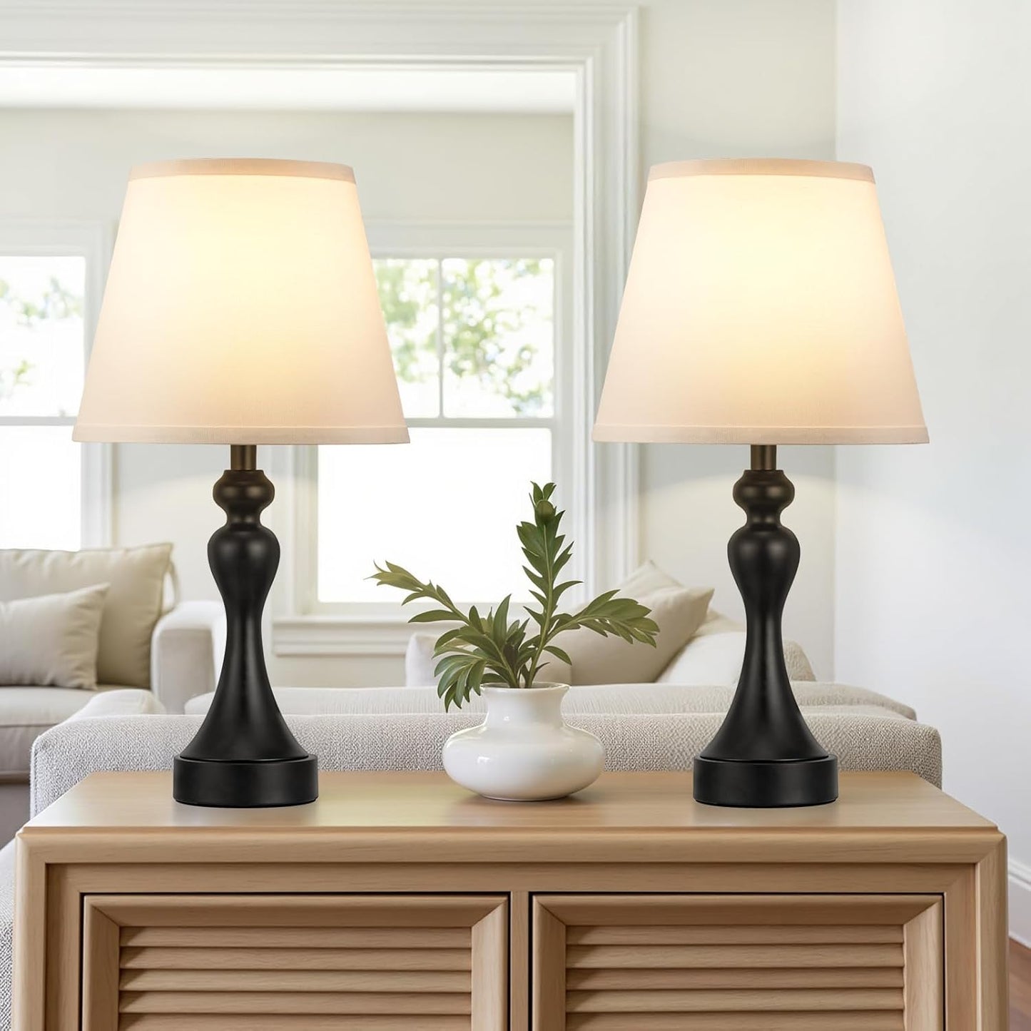 Table Lamps for Living Room, Large Metal Bedside Lamp for Bedroom with USB A+C Ports, 3 Way Dimmable Bedside Lamps Set of 2, Modern Touch beside Table Lamp with White Shade(Bulbs Included)
