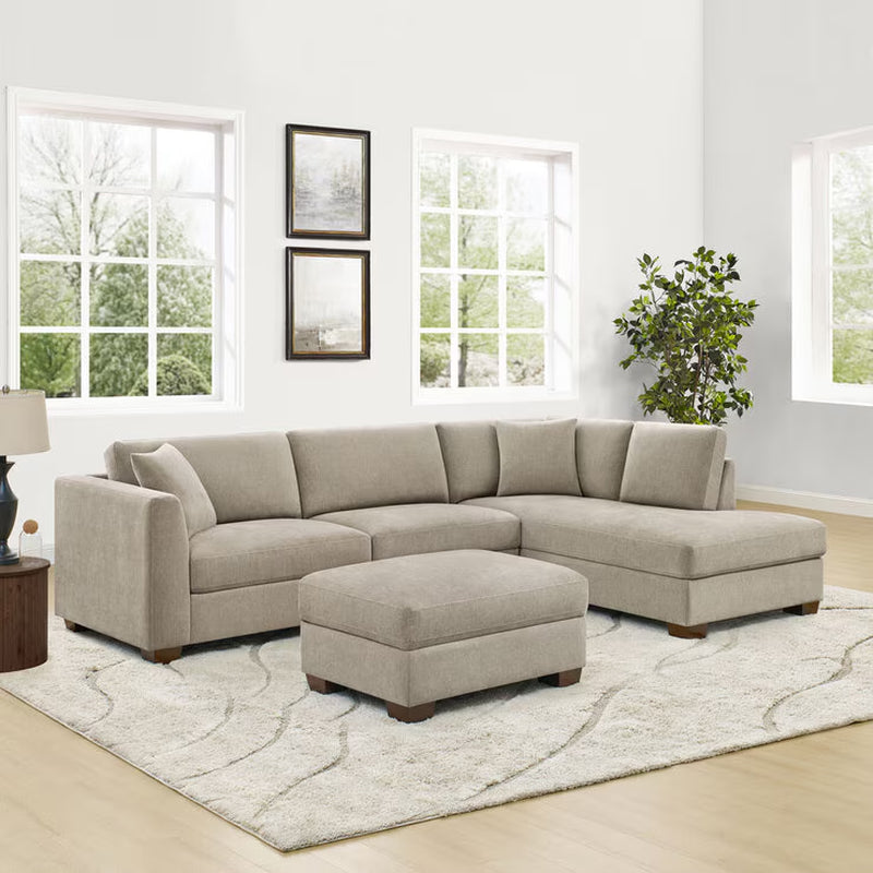 Walsen Grey Fabric Corner Sofa with Storage Ottoman in 2 Configurations