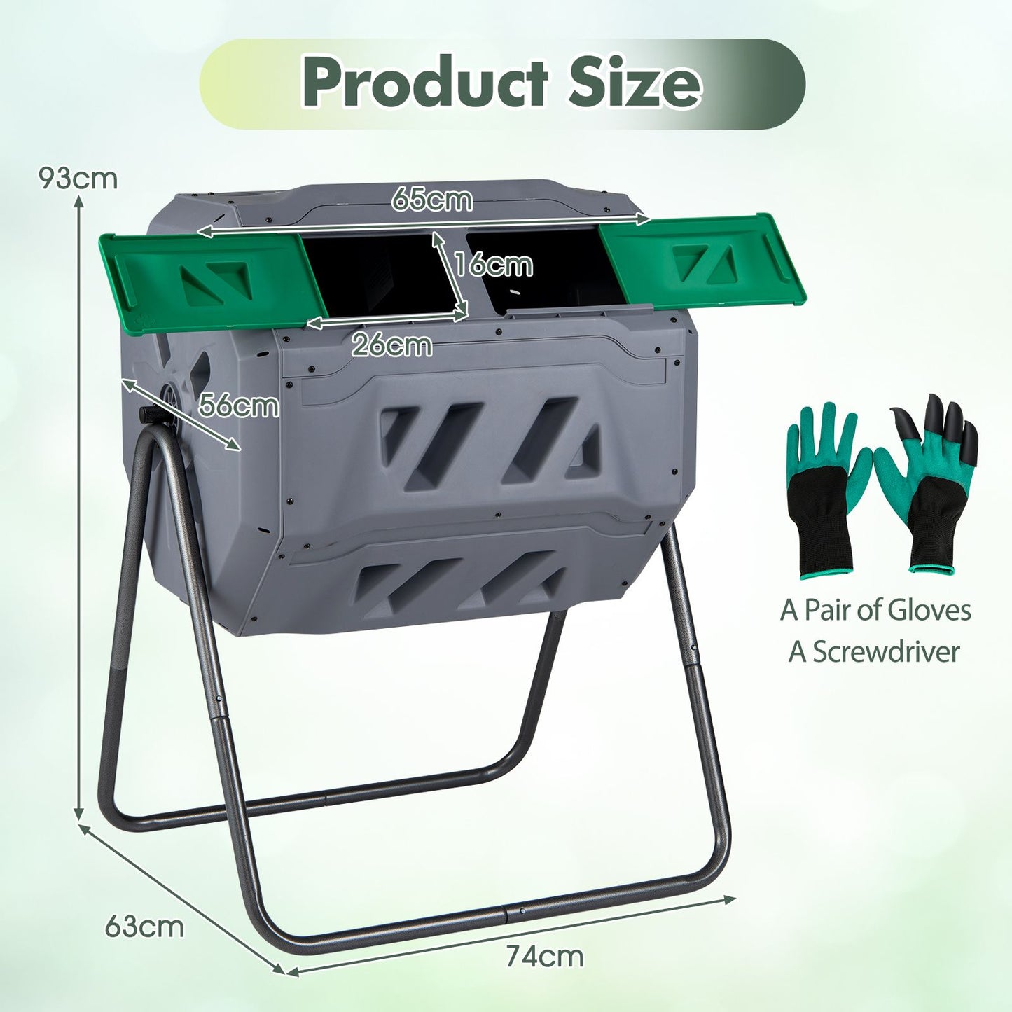 Compost Bin 160L Dual Chamber Composting Tumbler with Sliding Doors
