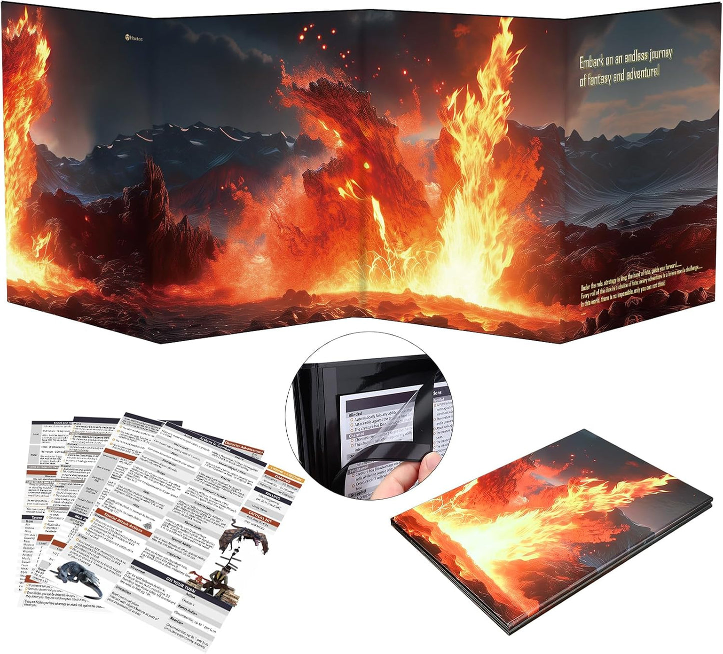 DND DM Screen, Dungeons and Dragons Master Screen, Four-Panel with Magnetic Pockets DM Screen for Board Games Masters, TTRPG Accessories D&D Gifts for DM Dungeons Masters | Four-Panel Folding DM Screen with Magnetic Pockets，Holds Notes & Maps, Portable,Ttrpg Accessories D&D Gifts for Dms