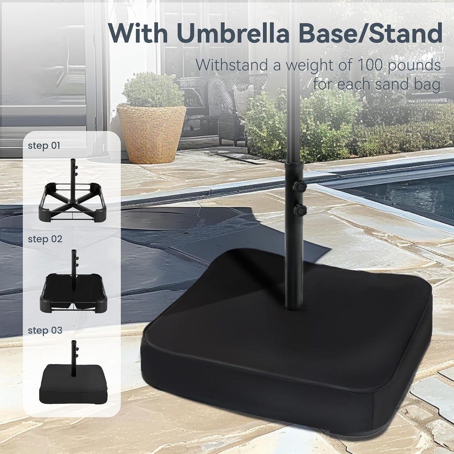 2.7X4.5M Garden Parasol Umbrella for Sun Protection with Base Included and Crank Patio Outdoor Waterproof Umbrella