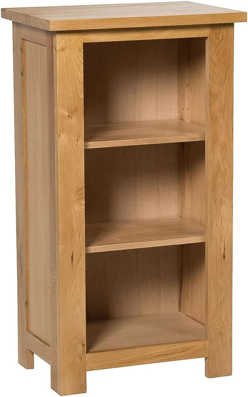 Waverly Solid Wooden Oak Bookcase, Solid Oak Furniture | Narrow Book Shelf with 2 Adjustable Shelves, Light Oak Low Bookshelf, Small Shelf Unit for Bedroom, Home Office, Living Room
