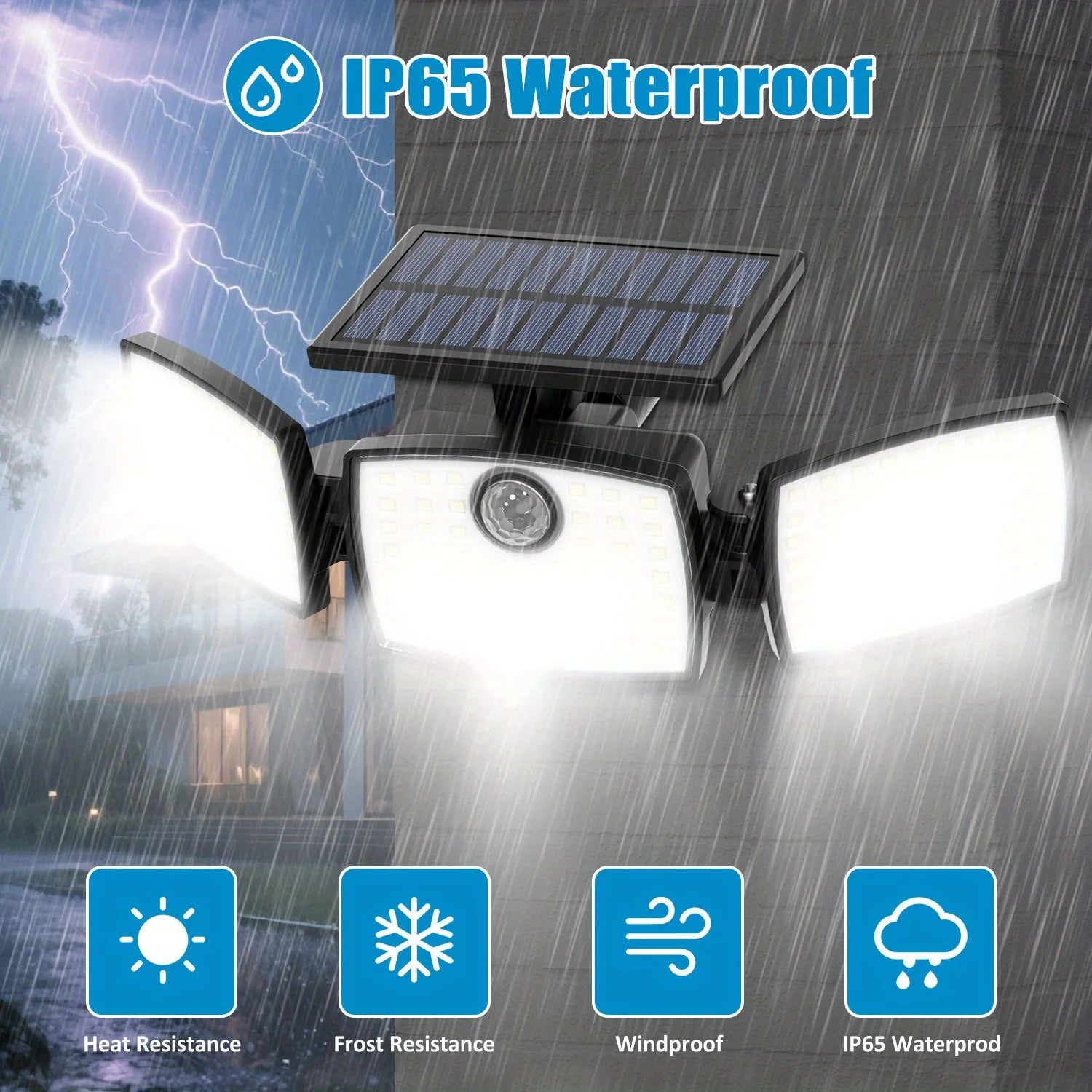 358 LED Solar Motion Sensor Security Lights 3 Heads Remote