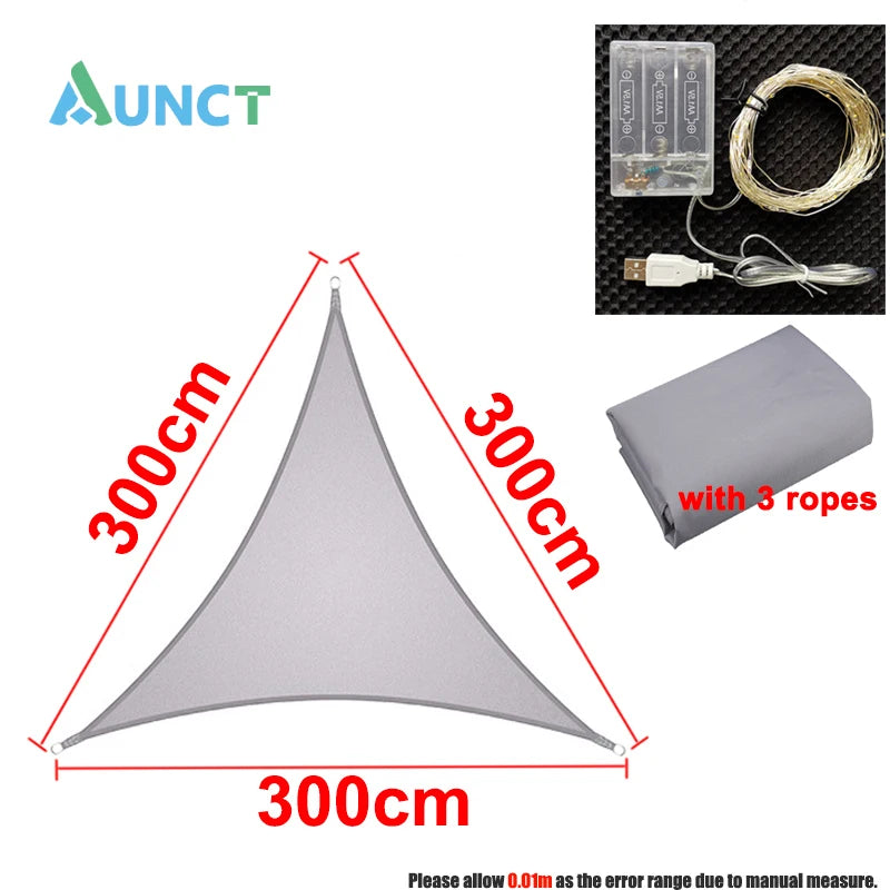 3X3X3M Triangle Sun Shelter Shade Sail LED Light String Awnings Outdoor Romantic Warm Waterproof Gazebo Garden YARD Sail Awning