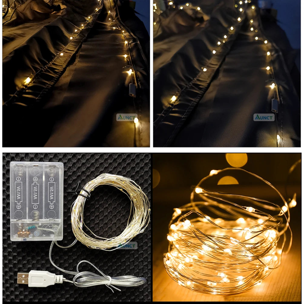 3X3X3M Triangle Sun Shelter Shade Sail LED Light String Awnings Outdoor Romantic Warm Waterproof Gazebo Garden YARD Sail Awning