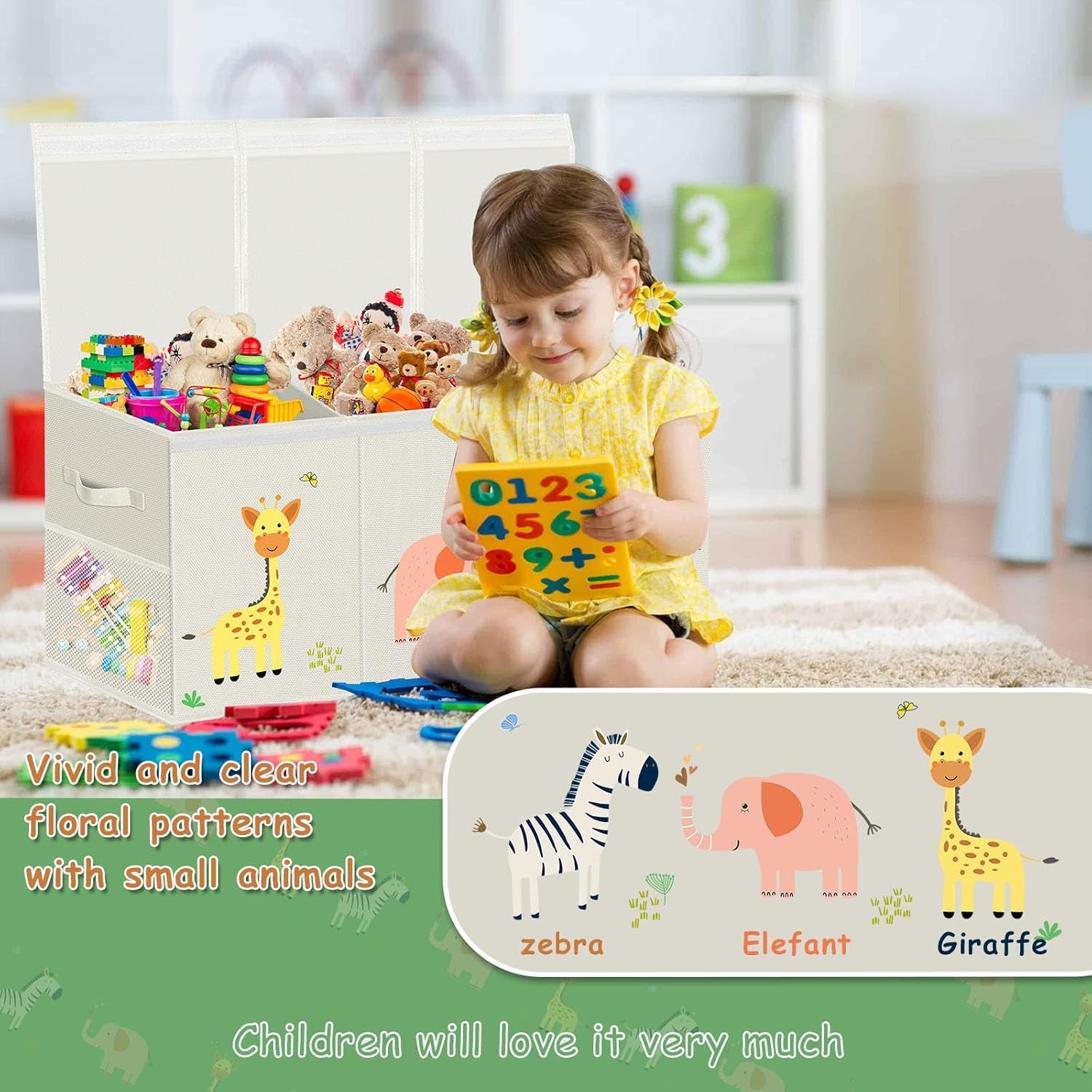 Extra Large Toy Box Storage for Boys Girls - Collapsible Toy Chest Organizer for Kids,Toy Bin Container with Lid and Handles for Clothes,Blanket,Nursery,Playroom,Bedroom,Stuffed Animals,Quilt(Beige)