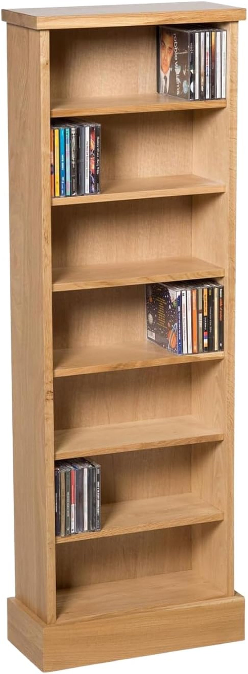 Waverly Oak Dvd Cabinet Wooden Cd Storage with 7-Tier | Solid Wooden Narrow CD Storage Tower, Media Storage Cabinet for Cds or Dvds Light Oak Furniture for Living Room or Bedroom