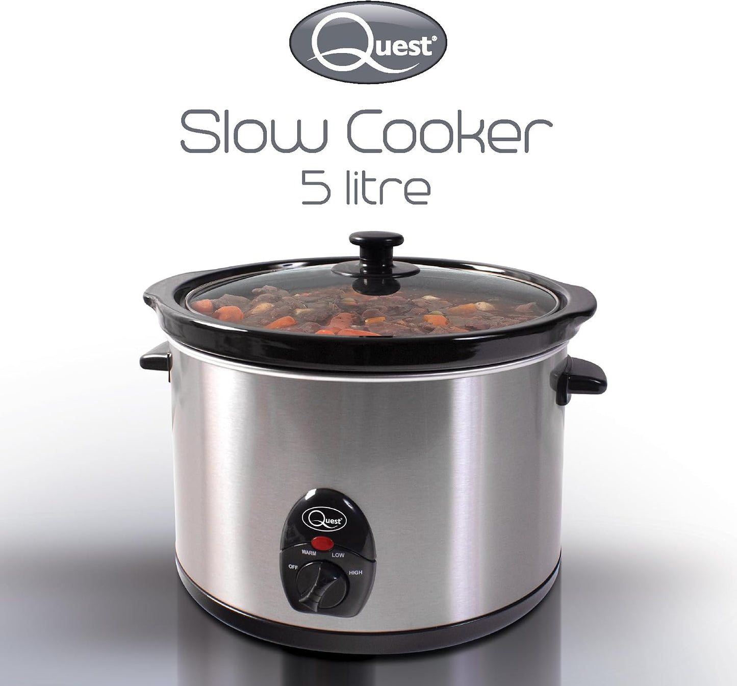 35280 Slow Cooker / 5 Litres/Compact Stainless Steel / 320W / 3 Temperature Settings/Transparent Toughened Glass Lid/Dishwasher Safe