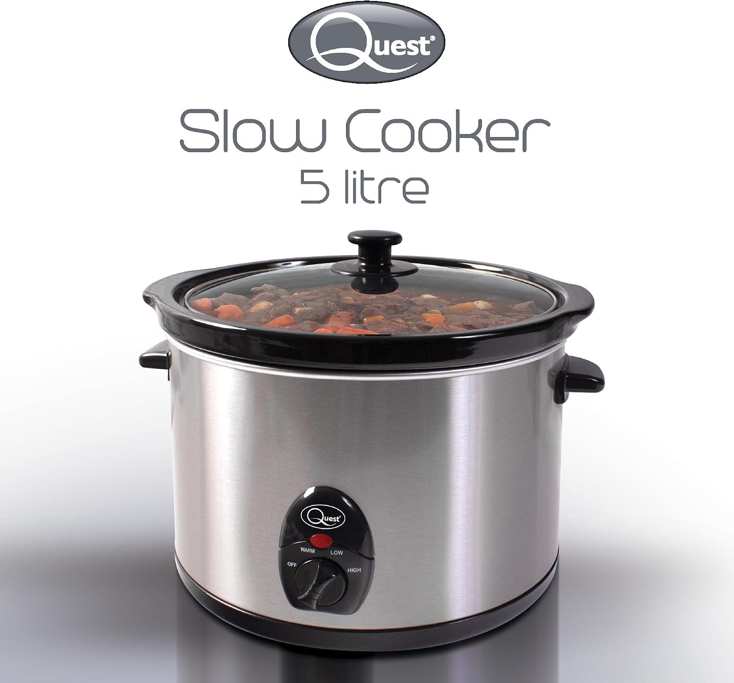 35280 Slow Cooker / 5 Litres/Compact Stainless Steel / 320W / 3 Temperature Settings/Transparent Toughened Glass Lid/Dishwasher Safe
