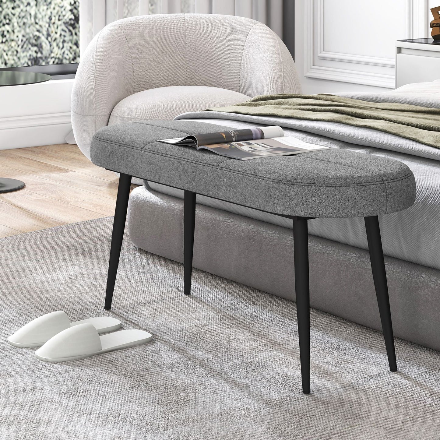 113 Cm Ottoman Bench with Sponge Padded Cushion for Entryway Living Room Foyer