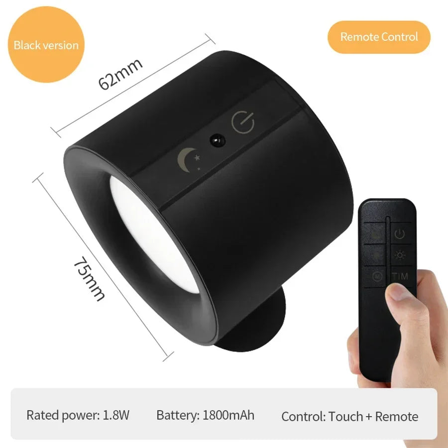 LED Wall Light Rechargeable Touch Double Head Wall Lamp 360° Rotation Wireless Remote Control LED Spotlight for Bedroom Lighting