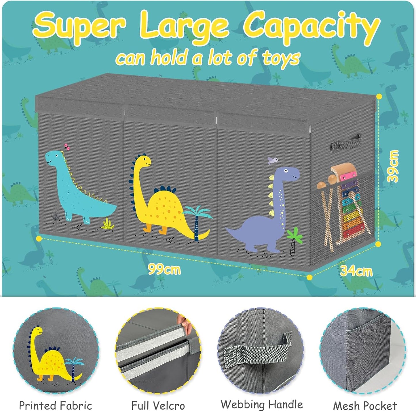 Extra Large Toy Box Storage for Boys Girls - Collapsible Toy Chest Organizer for Kids,Toy Bin Container with Lid and Handles for Clothes,Blanket,Nursery,Playroom,Bedroom,Stuffed Animals,Quilt (Grey)