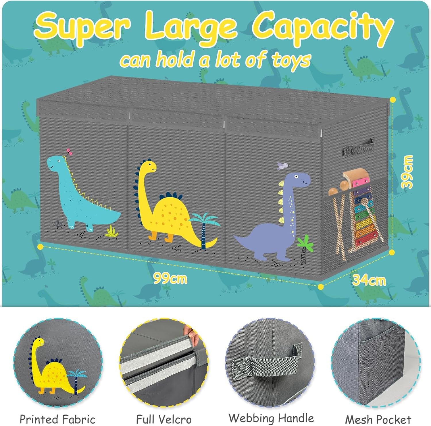 Extra Large Toy Box Storage for Boys Girls - Collapsible Toy Chest Organizer for Kids,Toy Bin Container with Lid and Handles for Clothes,Blanket,Nursery,Playroom,Bedroom,Stuffed Animals,Quilt (Grey)