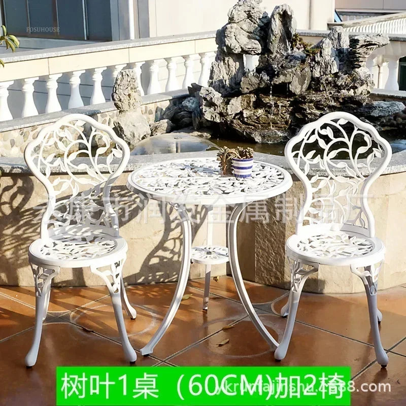 Italian Waterproof Iron Garden Furniture Sets Cast Aluminum Sun-Proof Courtyard Villa Outdoor Table and Chair Set