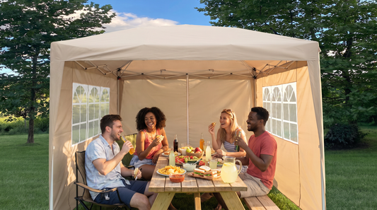 3x3m Pop Up Gazebo – Beige Outdoor Marquee with Sidewalls & Carry Bag