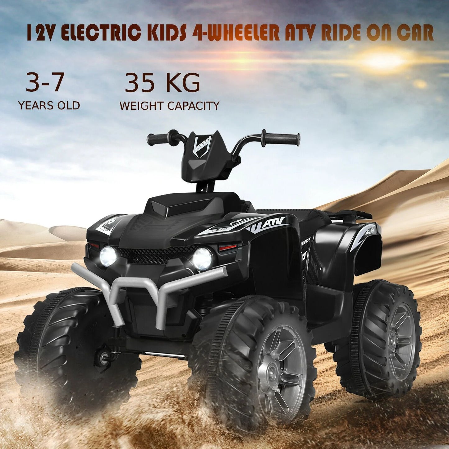 12V Electric Kids Ride-On ATV Quad Bike — Ages 3–7, 8 Colour Options