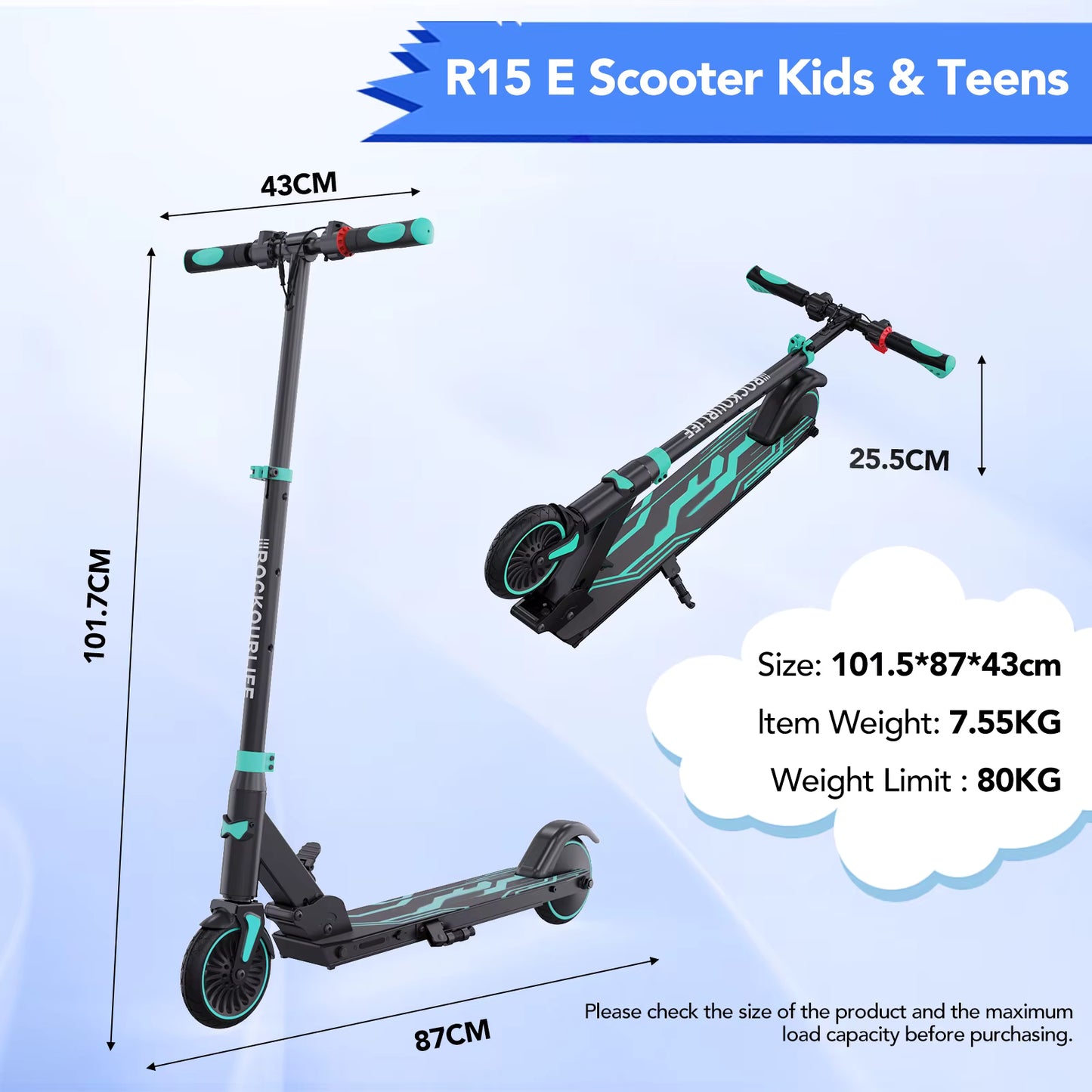 Kids Electric Scooter — Foldable, 250W, Ages 8–16, Max 20km/h
